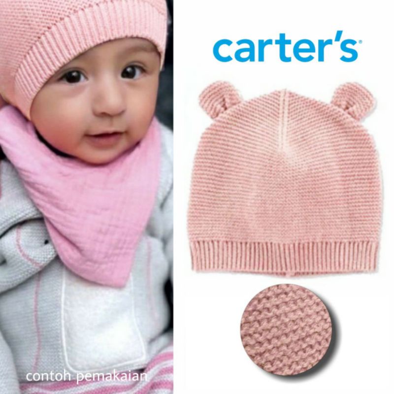 Size 0, 3 bulan. Topi Hat, Kupluk Beanie Anak Bayi - Carter's, Janie & J*ck, Polo Ralph Laure*-Pinky Bear Beanie
