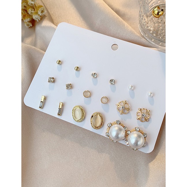 LRC Anting Set Fashion Color Mixing Pearl Diamond Snowflake Resin Alloy K22984