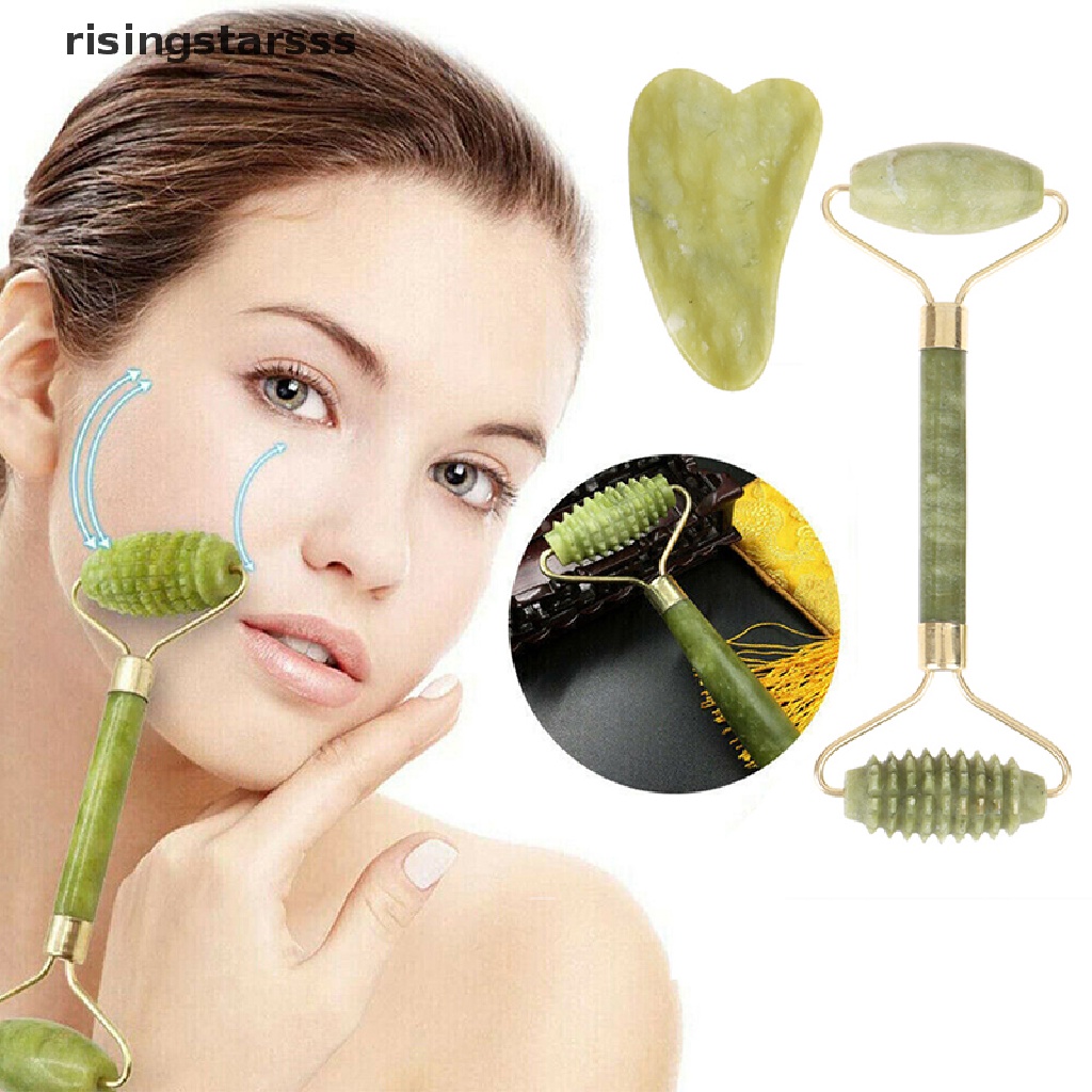 Rsid Alat Pijat Roller Kepala Ganda Bahan Batu Giok Untuk Relaksasi Kulit Wajah / Tubuh
