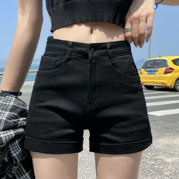 Celana pendek stretch wanita celana pendek hitam wanita hotpants high waist hot pants jeans korean