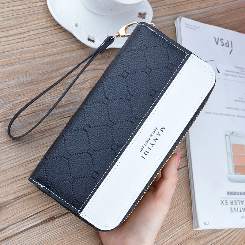 DOMPET PANJANG WANITA 2 RESLETING IMPORT WA481B5 SABARA KULIT HITAM PUTIH PREMIUM BESAR MUAT HP SLOT KARTU UANG KOIN TALI PENDEK CEWEK MURAH FASHION KOREA KEKINIAN REMAJA