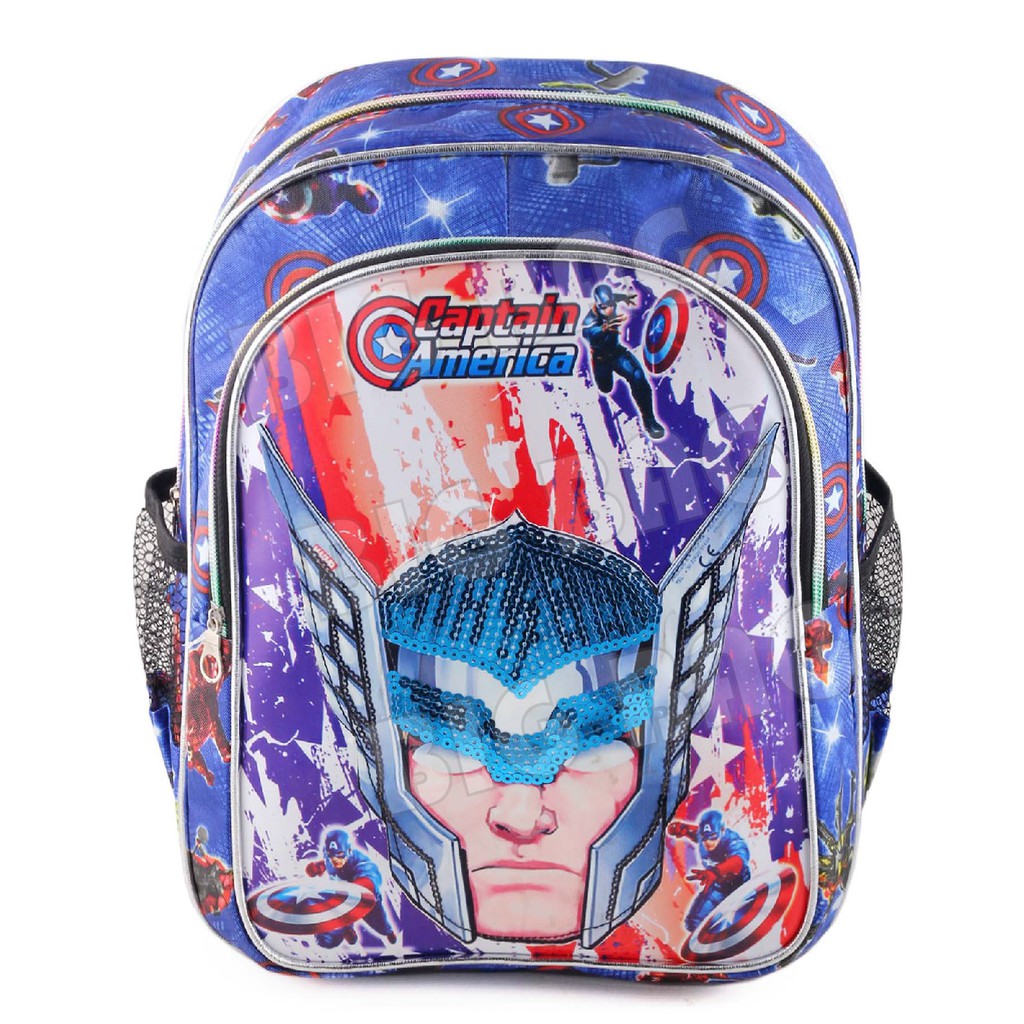 PTS - Tas Anak Laki Sequin CAPTAIN AMERICA - EXTRA - THE ULTIMATE POWER - UKURAN SD RANSEL LED TAS SEKOLAH