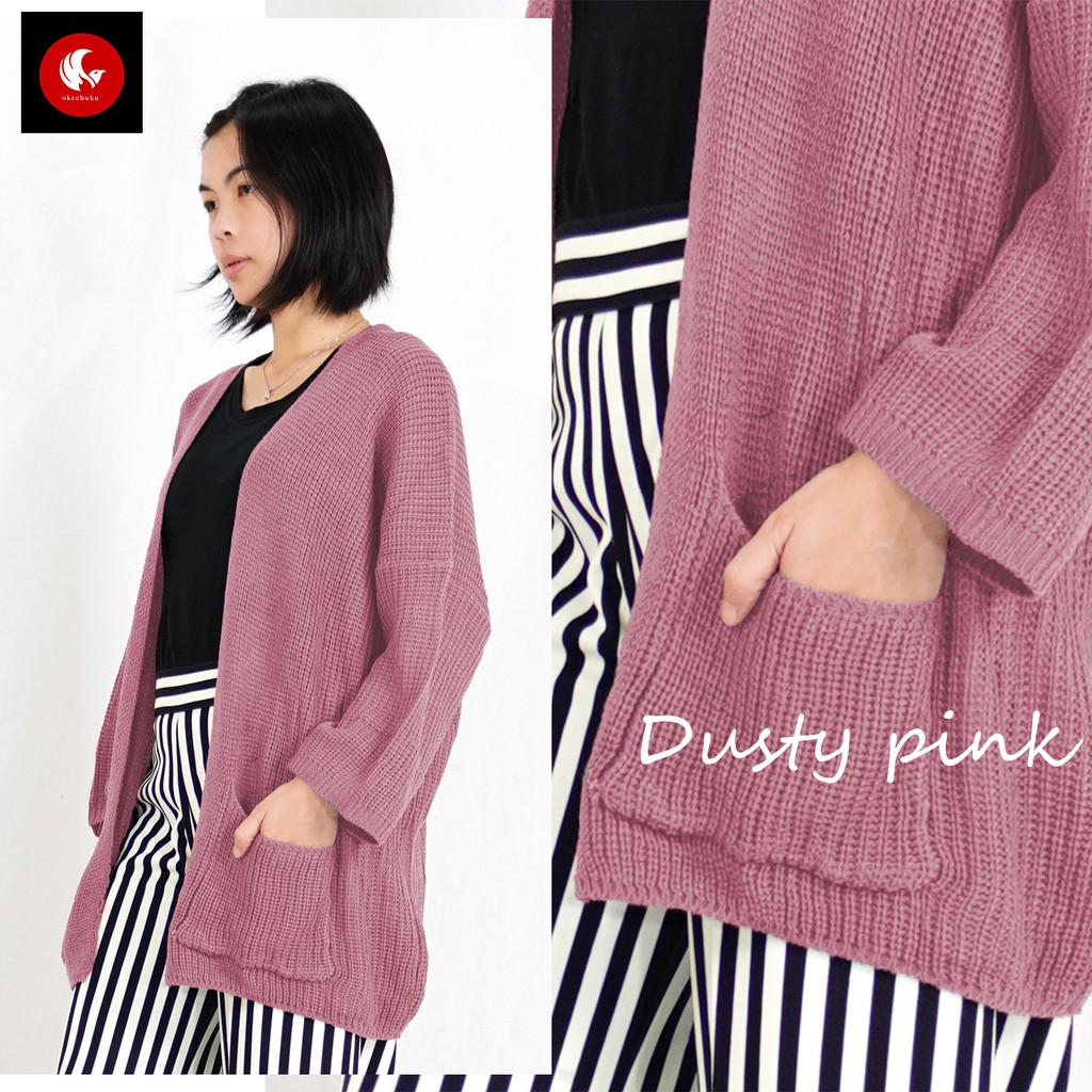 OKECHUKU Oversize Lavella Kardigan Wanita Outer Wanita Cardigan Rajut-Dusty Pink