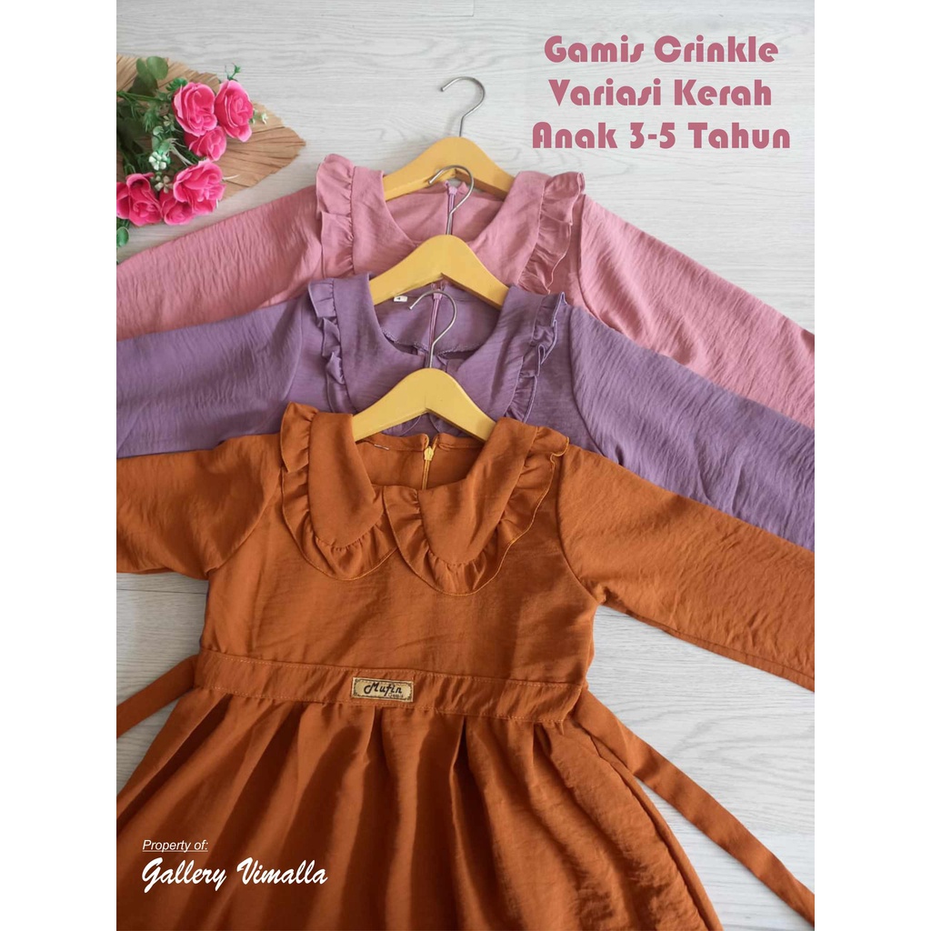 Gamis Midi Crinkle Variasi Kerah Anak Perempuan 3-5 Tahun