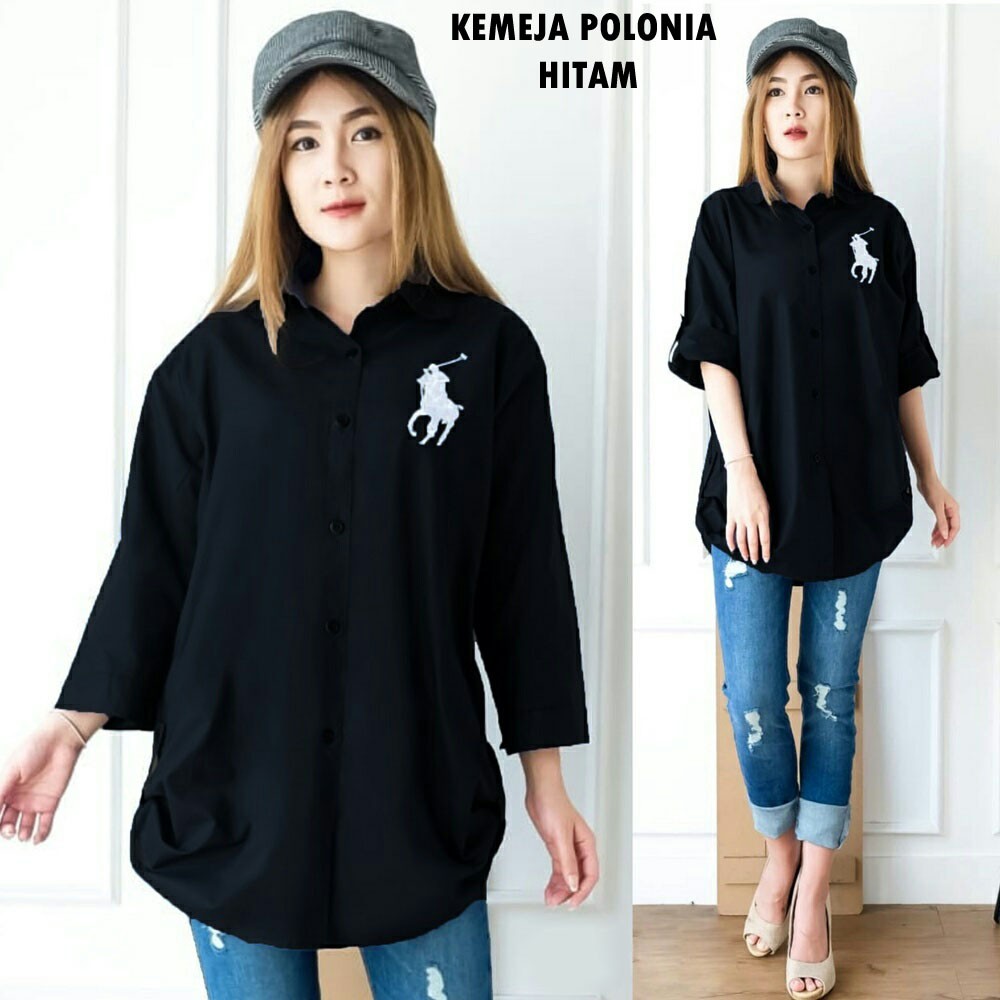 BIGCLO - (COD) LD 110cm Baju Kemeja Wanita Jumbo Kerja Polonia Katun Bordir Atasan Big Size Oversize Polos