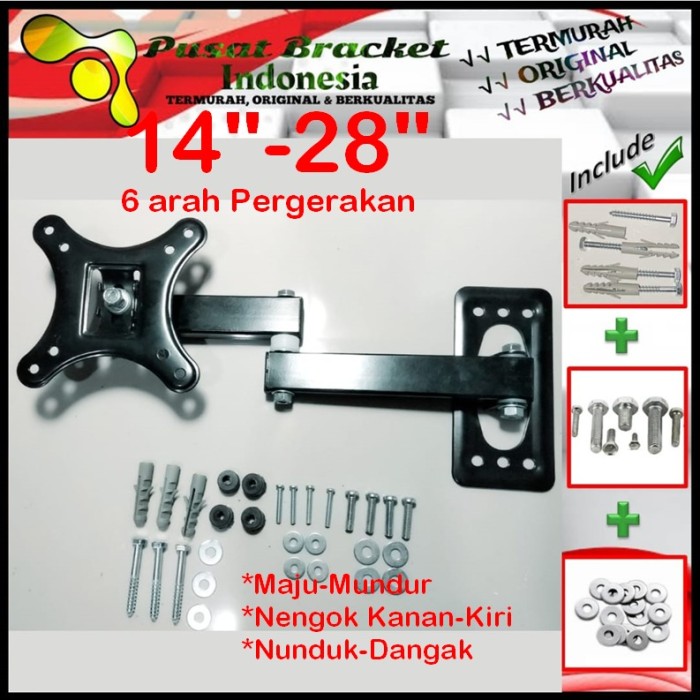 Bracket Tv 14 Monitor Lengan 14&quot; s/d 28&quot; 6 arah Fleksible PBI.SWK1-002