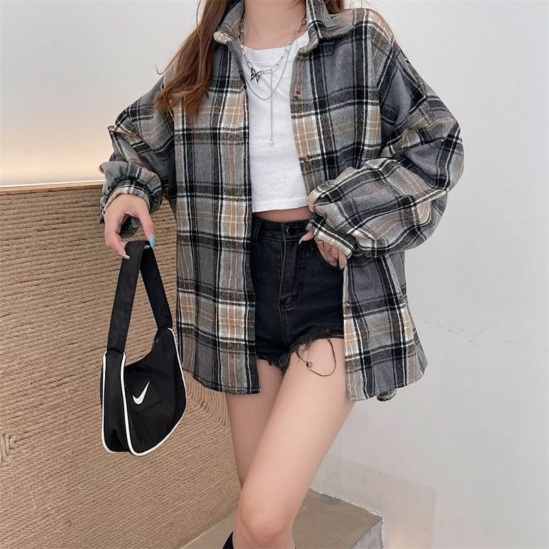 ONASAE - Zeira Oversized Shirt | Kemeja Tartan Oversized | Kemeja Tartan Wanita korea