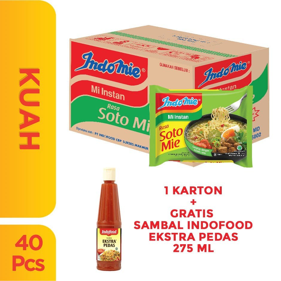 

PROMO 1 DUS ISI 40 PCS - INDOMIE KUAH SOTO MIE + FREE SAMBAL INDOFOOD TERMURAH