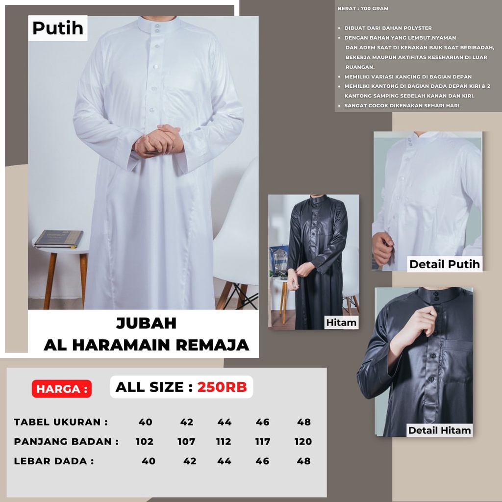 Gamis Jubah Remaja Al Haramain ASLI SAUDI + GRATIS PECI RAJUT