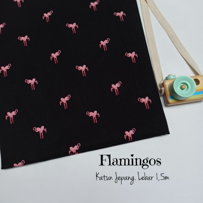 (HARGA TAKE ALL) KAIN KATUN JEPANG  BAHAN KEMEJA MOTIF FLAMINGO