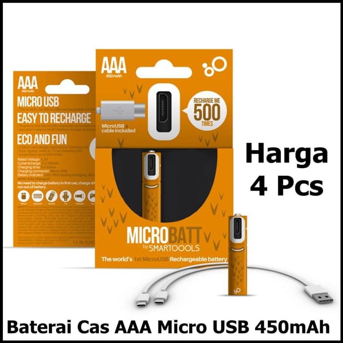 MICROBATT Baterai Cas AAA Micro USB 450mAh 4 PCS Yellow