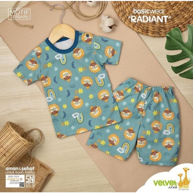 Setelan Baju Bayi Oblong Pendek Celana Pendek 3 6 9 Bulan 1-5 Tahun Velvet Junior Radiant 1pcs