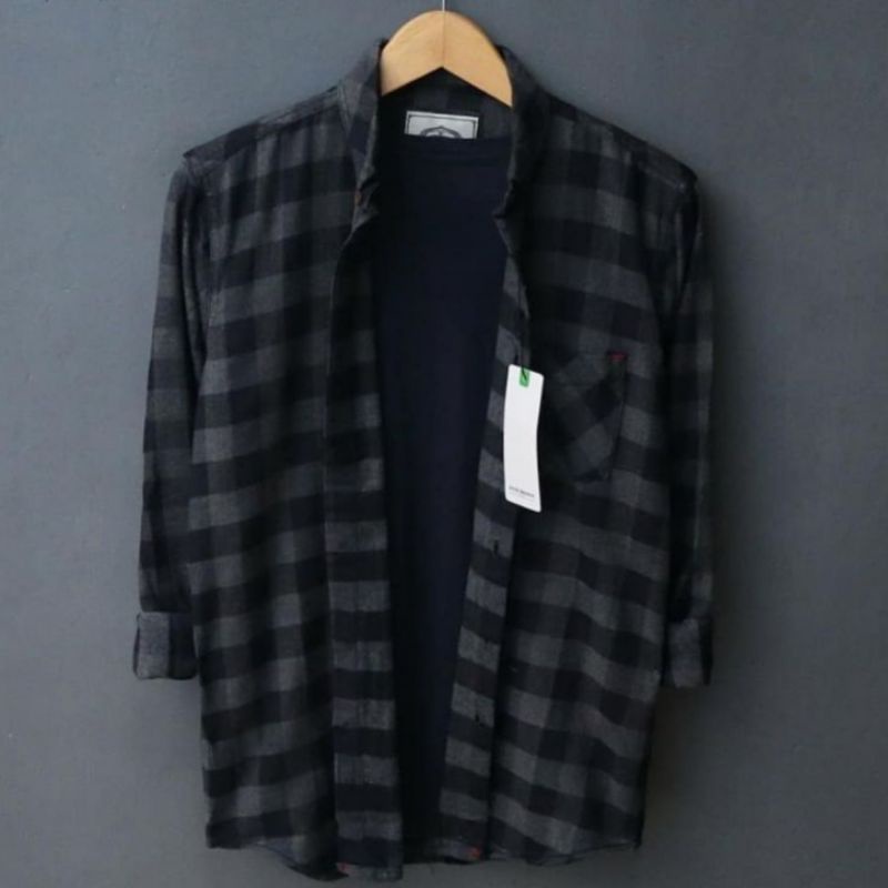 Kemeja flanel pria unisek flanel wanita panjang kotak-kotak kualitas impor bisa pilih motif-Kotak catur abu