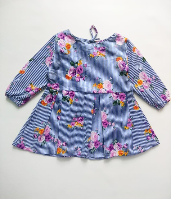 Mini dress tunik flower kids lengan panjang anak perempuan 2-4 tahun bahan katun nablfashion