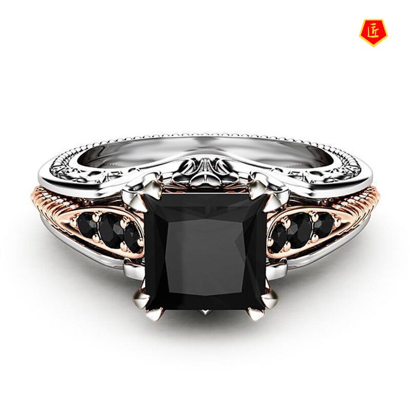 [Ready Stock]Fashion 925 Silver Inlaid Black Square Diamond Ring