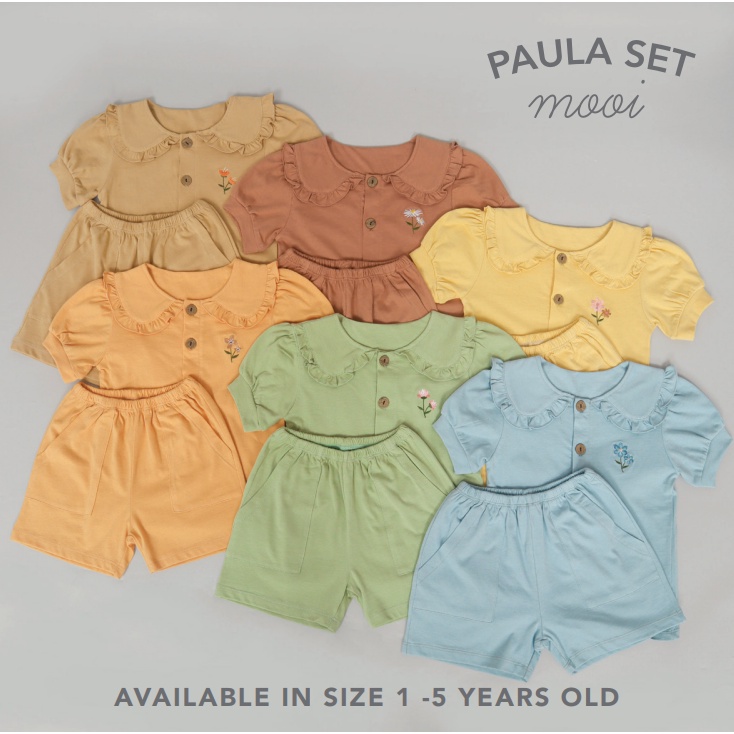 Mooi Paula Set Bordir 1 - 5Y Setelan Pendek Bordir Setelan Anak Perempuan CBKS P10