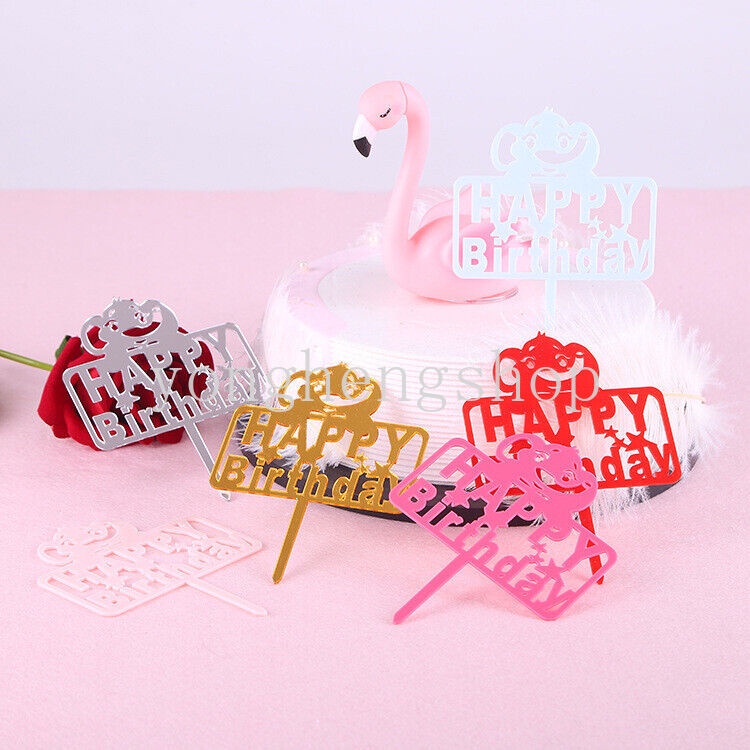 Topper Kue Cupcake Desain Happy Birthday Bahan Akrilik Untuk Dekorasi Baby Shower