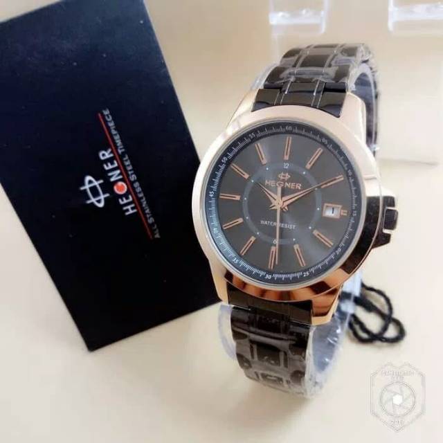 JAM TANGAN WANITA HEGNER 1250 ROSEGOLD BLACK ORIGINAL