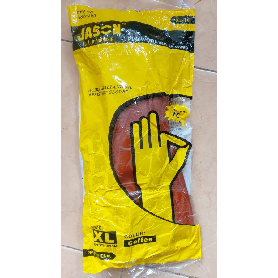 SARUNG TANGAN PVC 14&quot; WARNA COFFEE JASON (384-004) &amp; BIRU JASON (384-005)