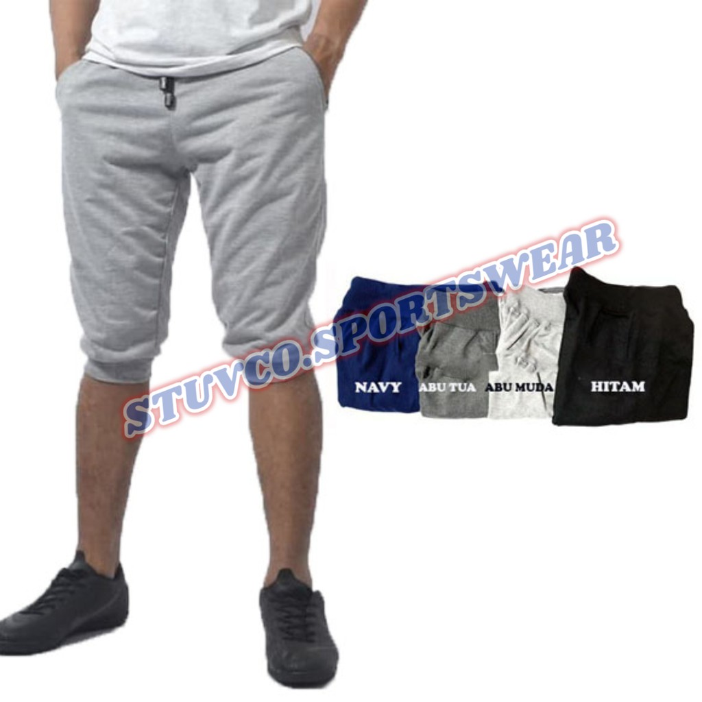 CELANA JOGGER PANTS POLOS 3/4 BABYTERRY PRIA WANITA OLAHRAGA GYM FITNESS