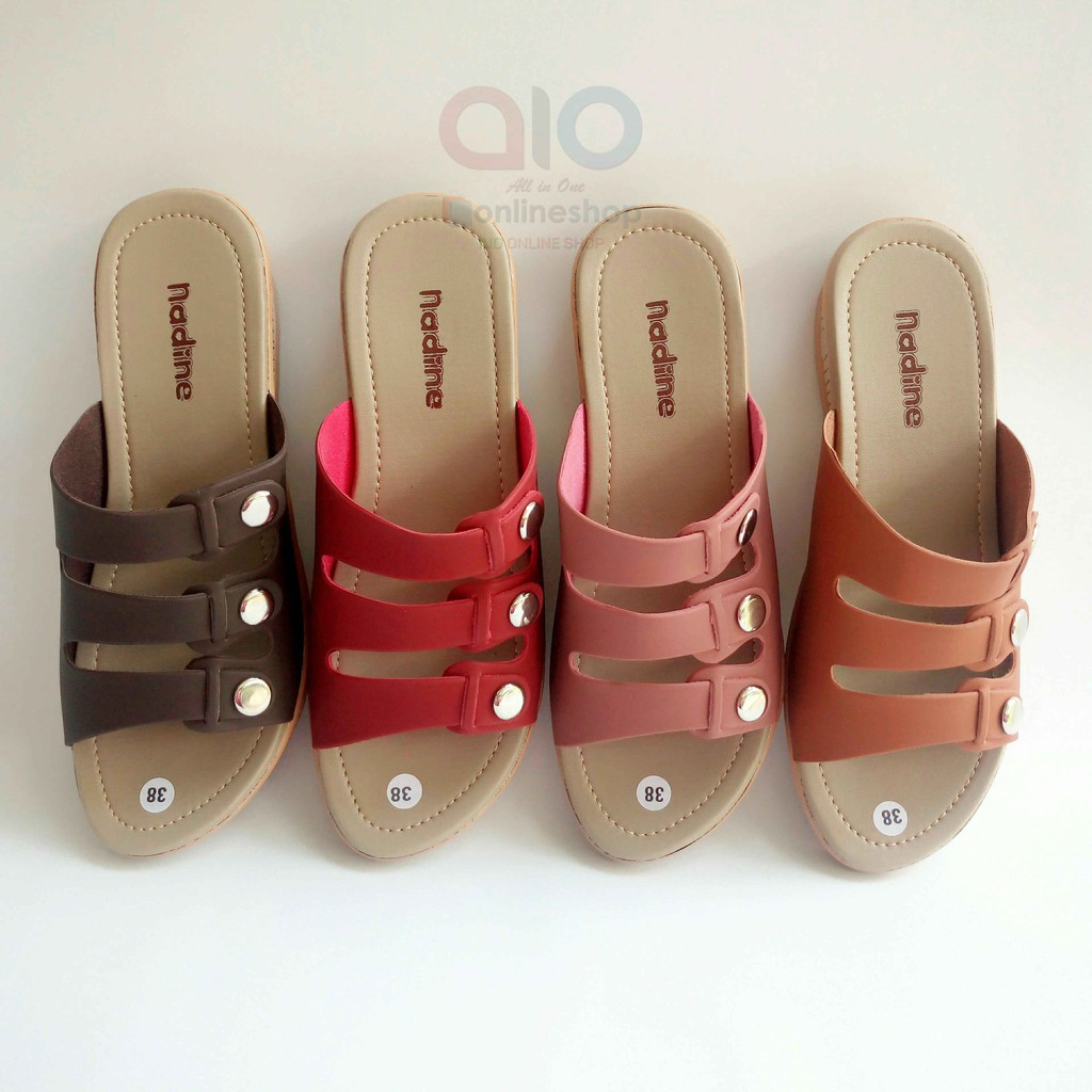 Nadine Sandal Slop Wedges 37-40 Kulit Wanita Fashion Ban 3 Casual Perempuan 3 Cm Kulit Sintetis N07