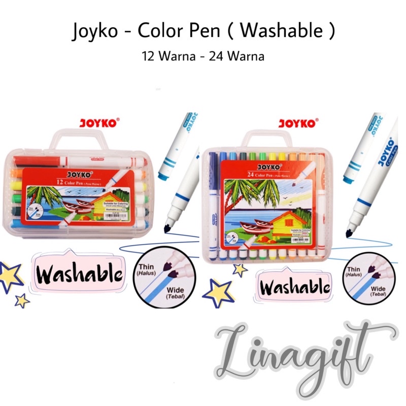 JOYKO COLOR PEN - SPIDOL PERMANEN 2 MATA PENA 12 / 24 WARNA - 12 / 24 COLORS COLORING PERMANENT MARKER / COLOR BRUSH PEN PENA KUAS WARNA CPL 04 / 05 / 06 / 07