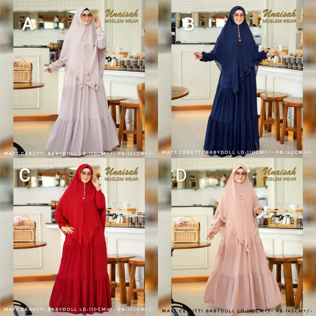GAMIS SYARI GAMIS CERUTTY BABYDOLL GAMIS UNAISAH U112 SET KHIMAR SYARI ORIGINAL