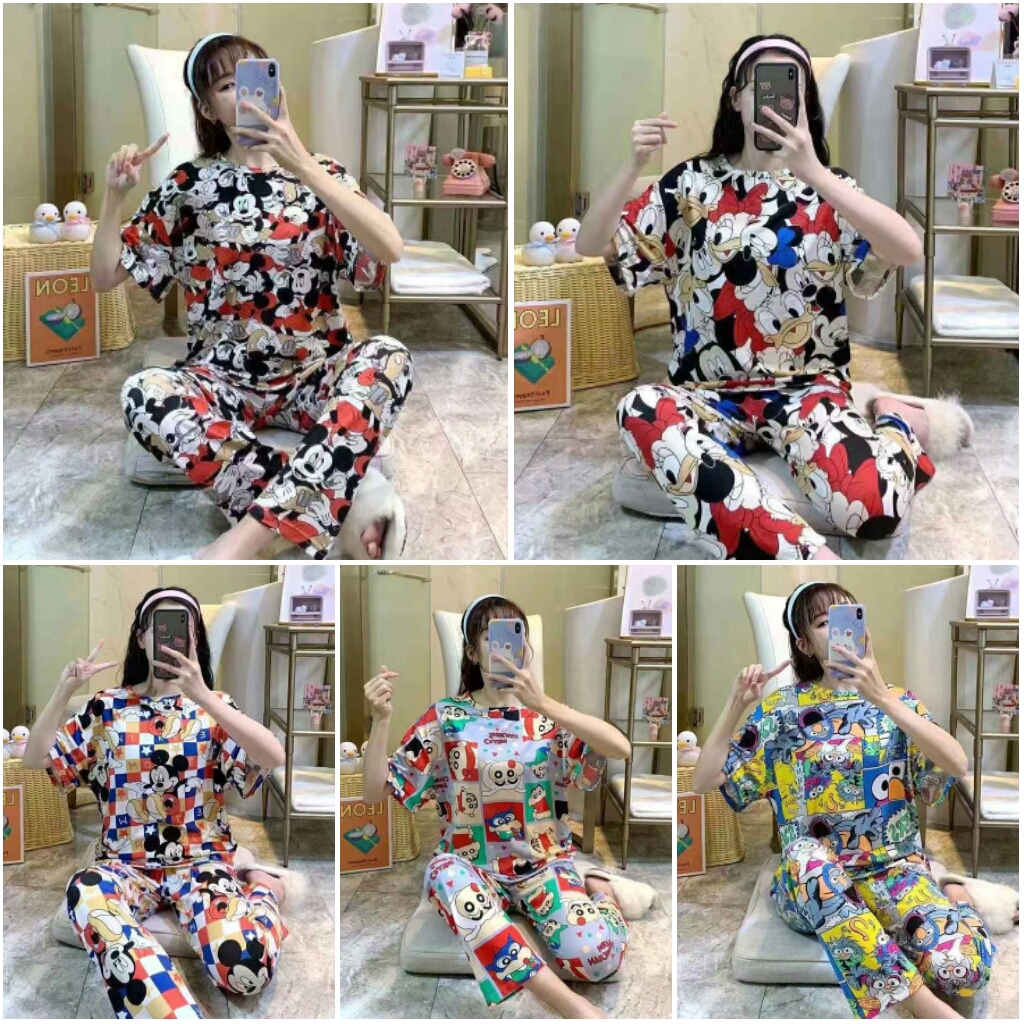 RAINBOW- Piyama /Baju Tidur Dewasa CP/Bahan SPANDEK Import