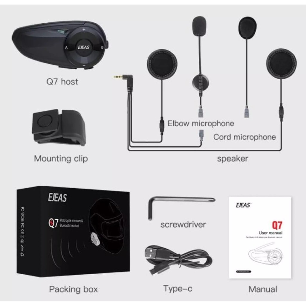 Intercom Helm Ejeas Q7 Bluetooth 5.0 Interphone 7 Rider-7