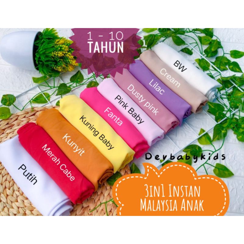 Pashmina Instan Malaysia Anak 1-10 Thn 3in1 Cerruty Babbydoll