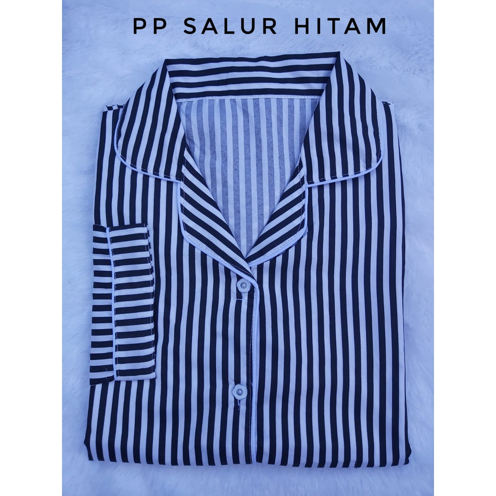 BJ-Piyama PP Wanita Dewasa Salur - Baju Tidur Lengan Panjang-Salur Hitam