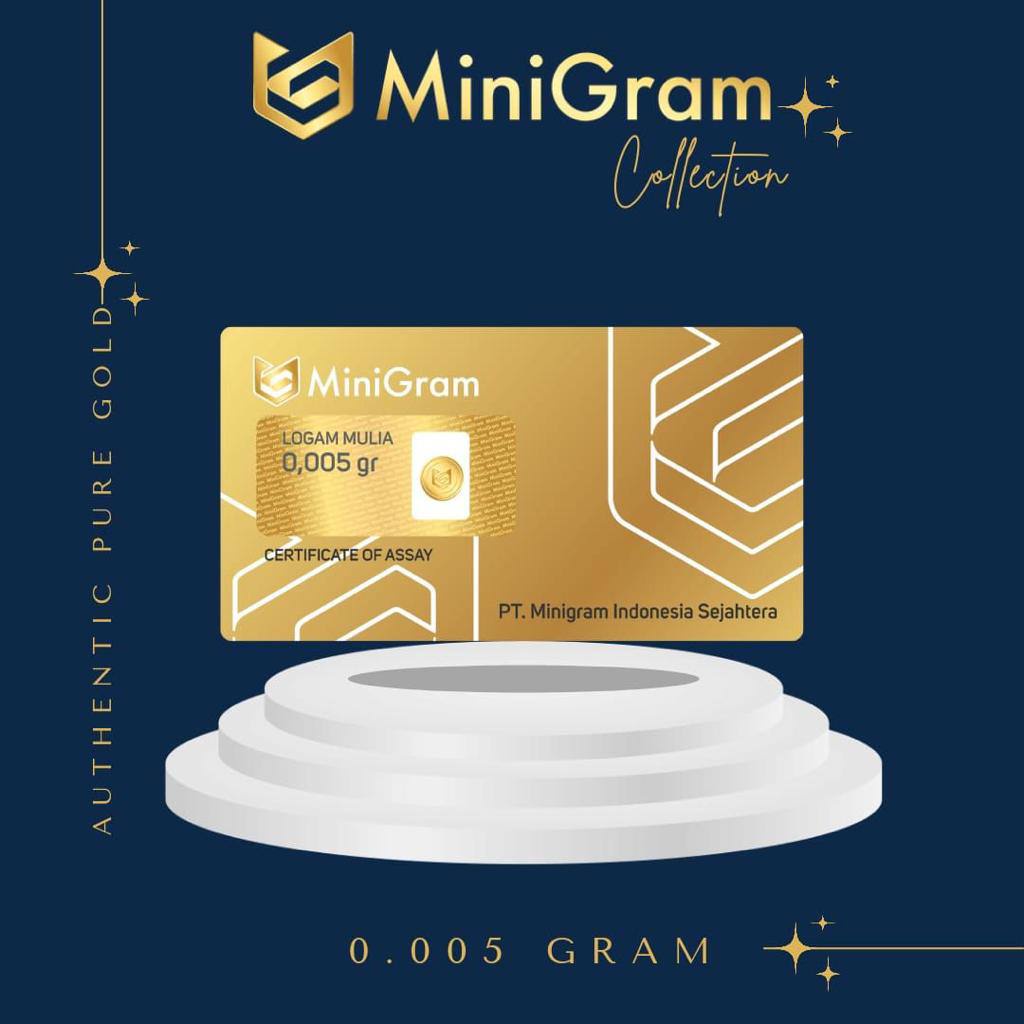 Gelasa Distributor Agen Resmi MINIGRAM Logam Mulia Emas Murni 24k Sertifikat Resmi 0.005 gram