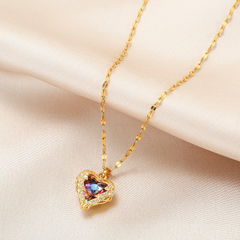 Grosir kalung titanium wanita Sayap Malaikat Cinta Hati Kristal Liontin necklace Korea Fashion Aksesoris