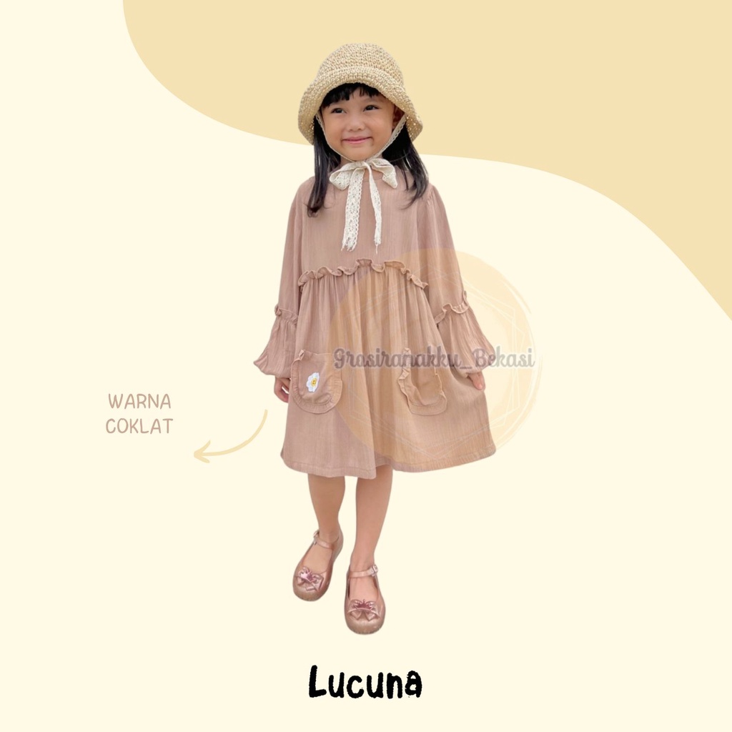 Tunik Anak Hawa Rayon Crincle Lucuna Warna Coklat 2-10tahun