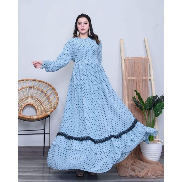 Gamis Motif Polka / Sabrina Polka / Gamis Ceruty Motif Polka / gamis Melayu Polka / Gamis mewah / ag