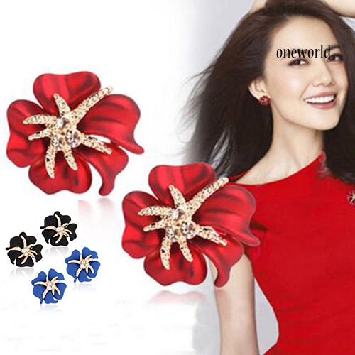 OW@ Women's Elegant Flower Starfish Charm Rhinestone Ear Studs Fashion Earrings Gift