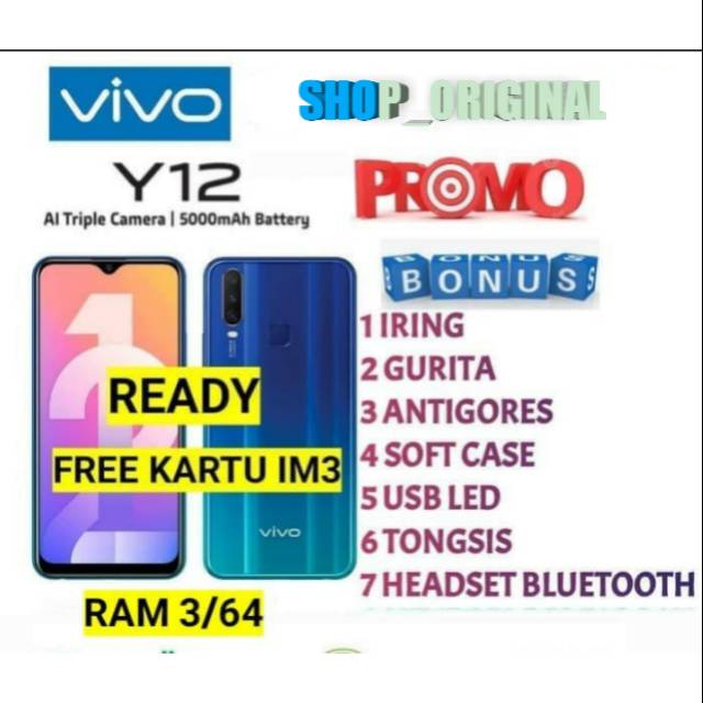 VIVO Y12 RAM 3/64 GARANSI RESMI VIVO INDONESIA -