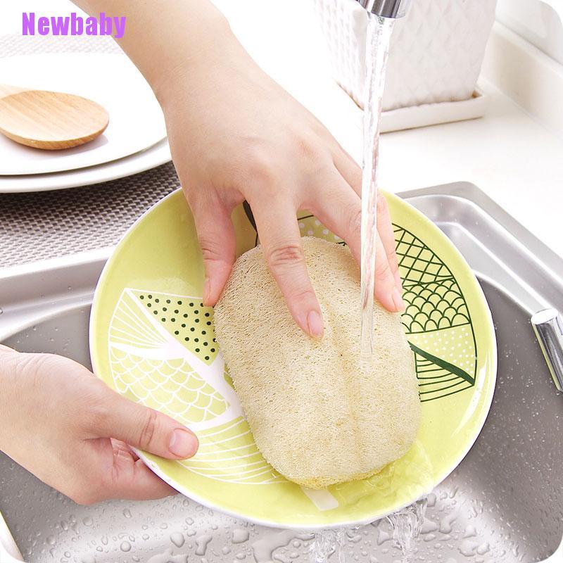 (Newbaby) Spons Loofah Alami Dua Sisi Bahan Microfiber Untuk Mencuci Piring