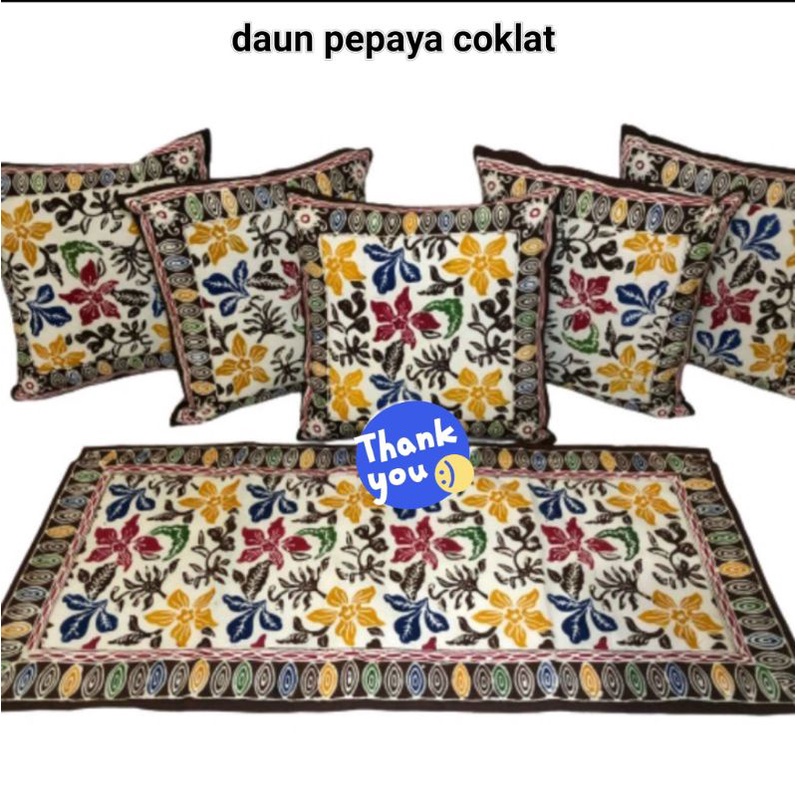 Sarung bantal sofa 40x40 cm motif Full Batik / Sarung bantal kursi Batik motif Daun Pepaya Coklat