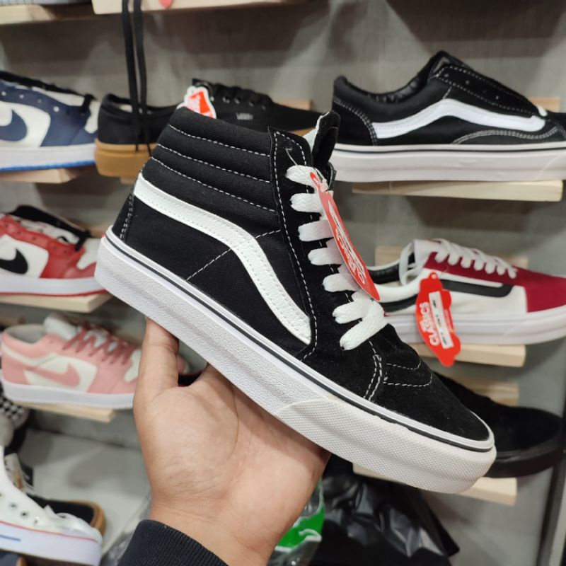 sepatu vans sk8 high black white tali sepatu sekolah smp sma