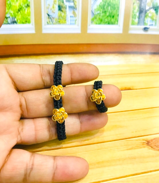 Satu set gelang dan cincin wanita / gelang rajut bunga lapis emas / replika emas / gelang