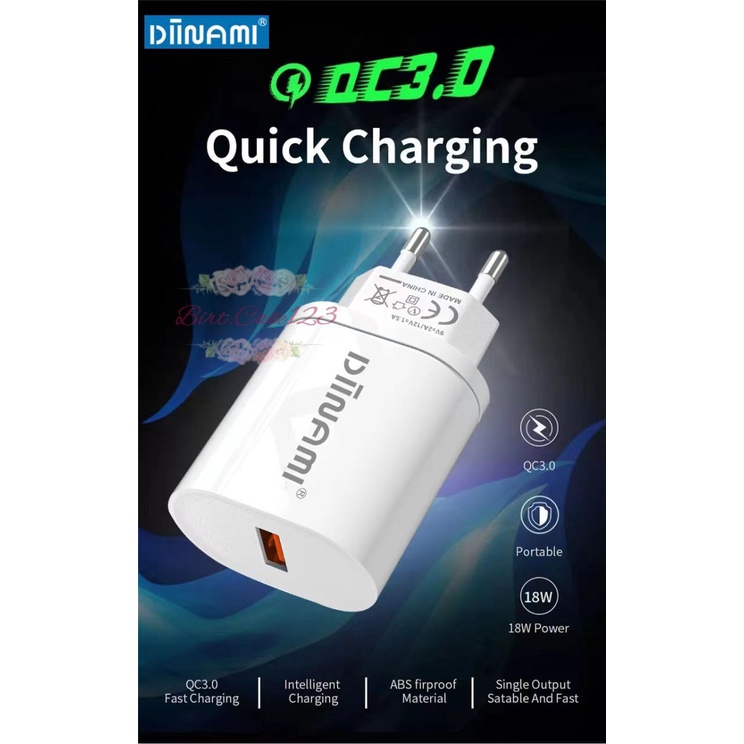 DIINAMI Adaptor Charger DM-Q1 Batok Charger Single Port Quick Charger 18W Qualcomm QC3.0 3A Output - Garansi Original Resmi 1 Tahun BC6537