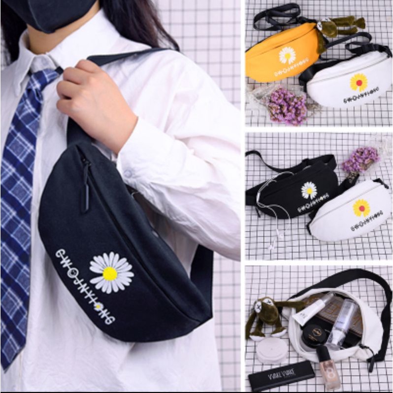 waistbag bunga putih tas pinggang pria wanita