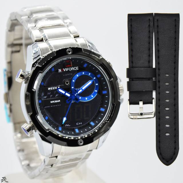 Jam Tangan Pria Naviforce Original Dual Time Paket