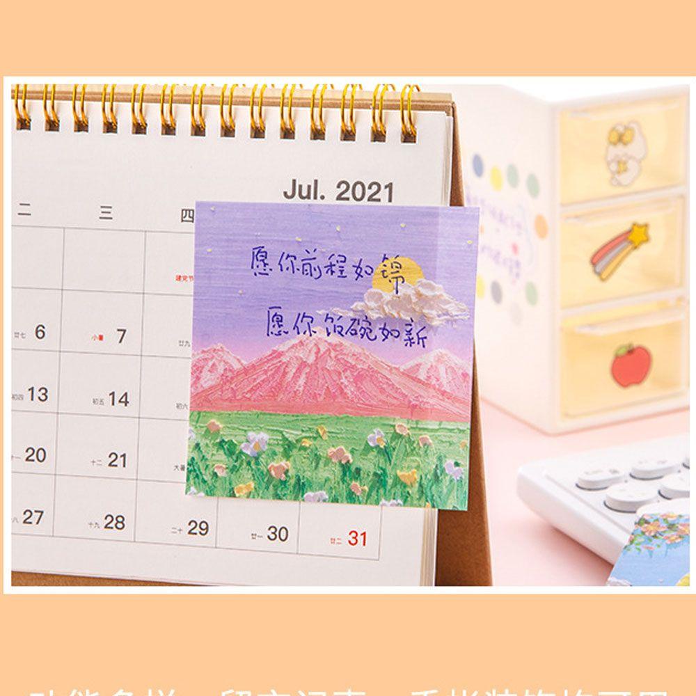 SOLIGHTER Simple Sticky Notes School Notepad Memo Pad Office Self-adhesive Bookmark Notebook Landscape Oil Paintings Stationery Stickers