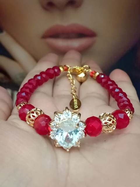 Gelang kristal merah model oval