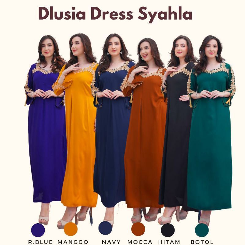 DLUSIA SYAHLA DRESS - FREE ONGKIR - ORIGINAL DASTER ARAB DLUSIA - GAMIS KATUN LENGAN PANJANG