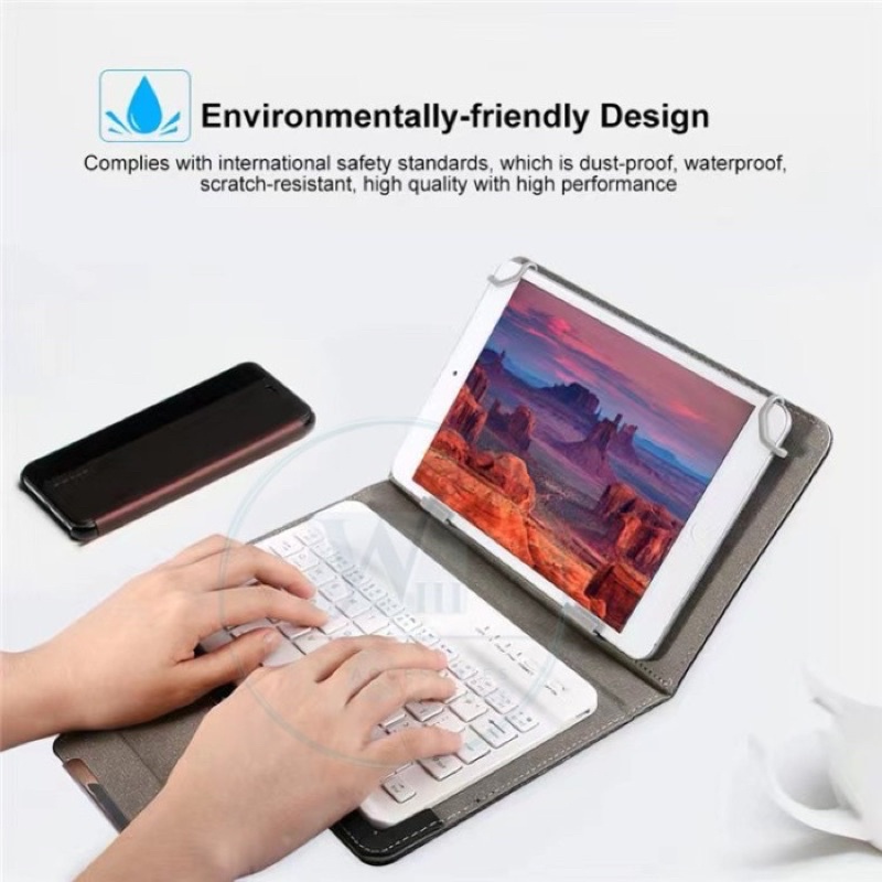 KEYBOARD BLUETOOTH UNIVERSAL COVER KULIT UNTUK TAB/IPAD UKURAN 8&quot;-10”