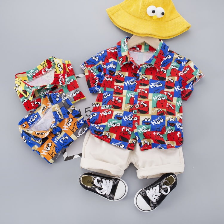 Promo !! Setelan kemeja anak cowok / setelan box head elmo  ukuran 2-4tahun / Setelan baju anak import