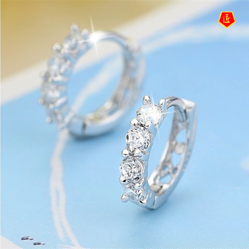 [Ready Stock]Fashion Silver Diamond Heart-Shaped Ear Clip Earrings